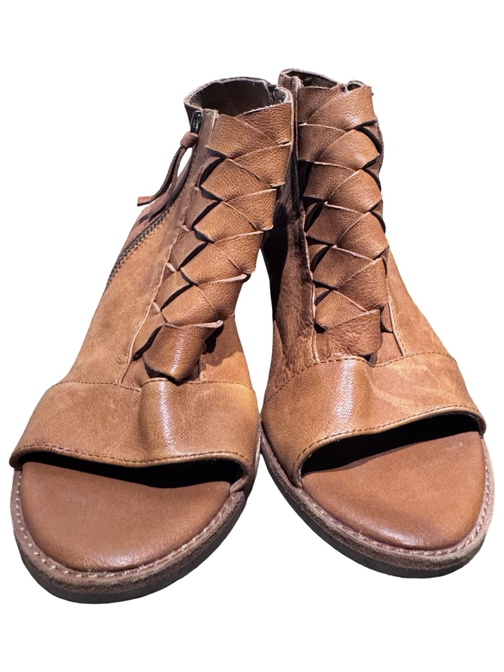 Sofft Tan Braided Open-Toe Leather Sandals